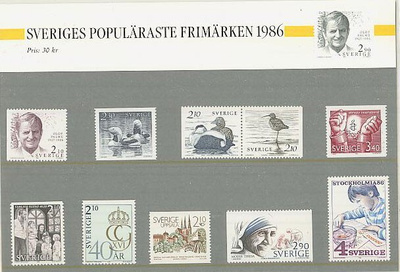 Ruotsi 1986 populäraste frimärken ++