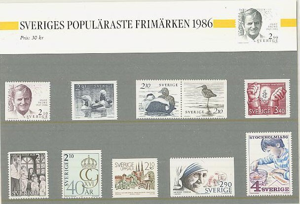 Ruotsi 1986 populäraste frimärken ++
