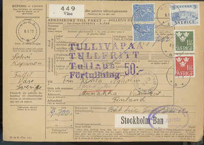 1954 25mk sininen pari ruotsalaisen paketin tullaus