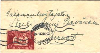 POSTILÄHETYS KALEVALAMERKKI HELSINKI-VIRRAT +JOULUMERKKI