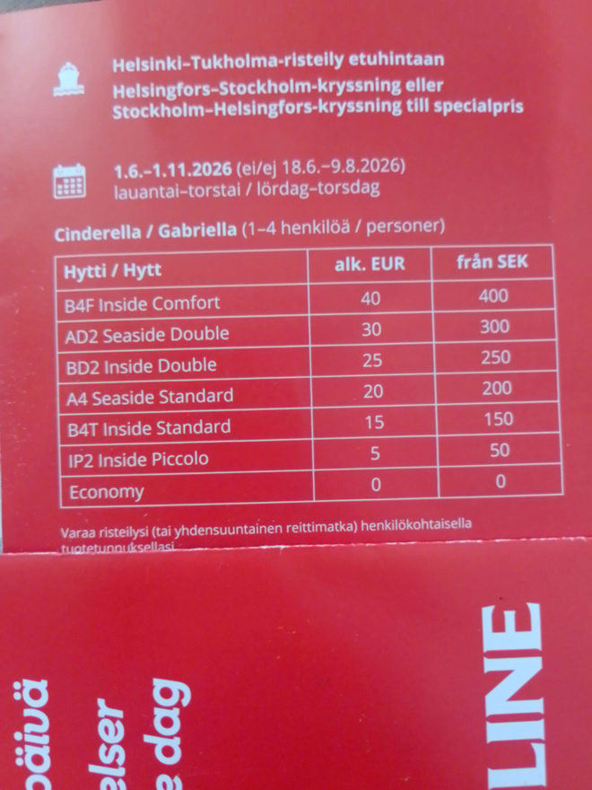 Helsinki -tukholma-risteily etuhintaan