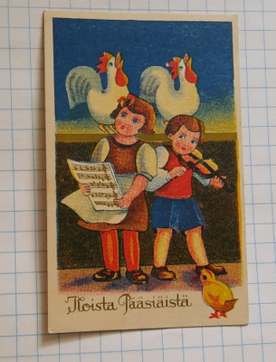Wanha 11x7cm, Soittavat lapset ja laulavat kanat,nyrkkiposti