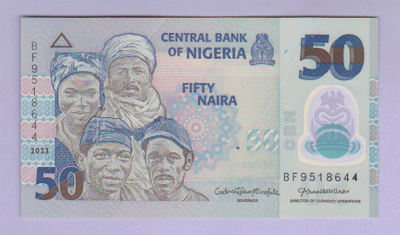 Nigeria 50 Naira v.2023 UNC P-40 (Polymer) siirtymä painossa