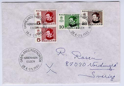 Grönlanti Mi 112 ym Grönlannin postin Essenin leima kirjeell