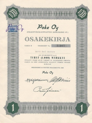 OKK 1949 Poke Oy (Polkupyörä), Helsinki osakekirja