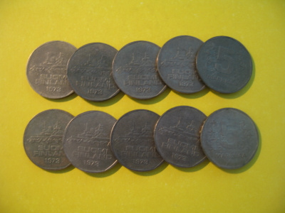 10 kpl 5 markkaa - 1973