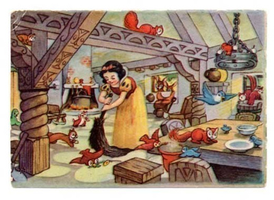 WANHA DISNEY / Lumikki siivoaa kääpiöiden tupaa. 1930-l.