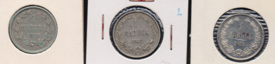 1872, 1908 ja 1915 1markkaa 3kpl