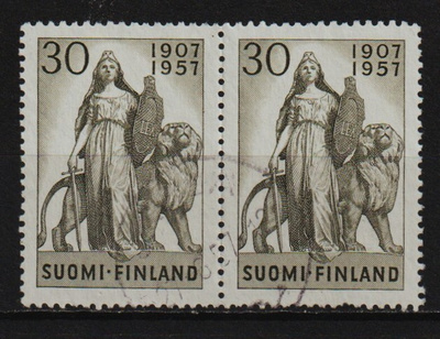 1957 Eduskunta 50v Juhlamerkkipari leimattuna