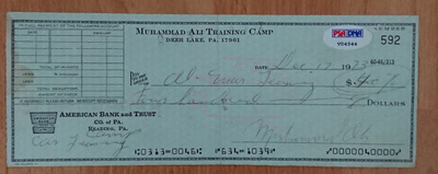 Muhammad Ali - nimikirjoitus shekissä, autograph