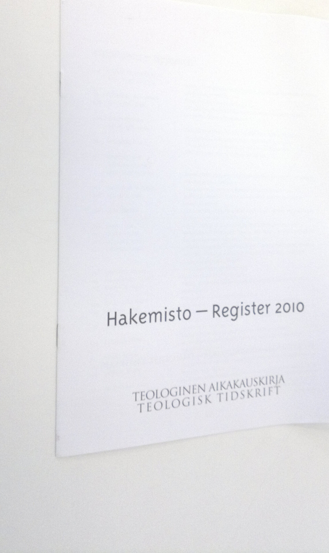 Teologinen aikakauskirja : hakemisto 2010 = Teologisk tid...