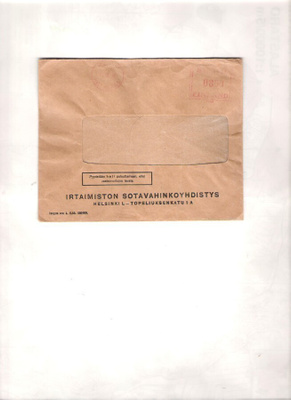 Sotavahinkoyhdistys, kuori ja maksukuitti.