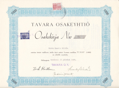 OKK 1938 Tavara Oy, Helsinki osakekirja
