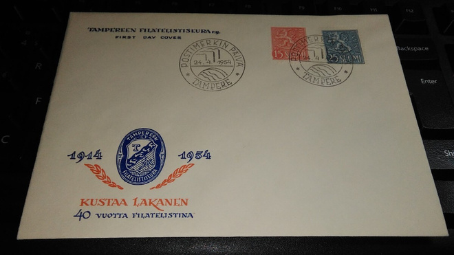 M-54 15mk ja 25mk FDC Kustaa Lakanen kuori 26/9