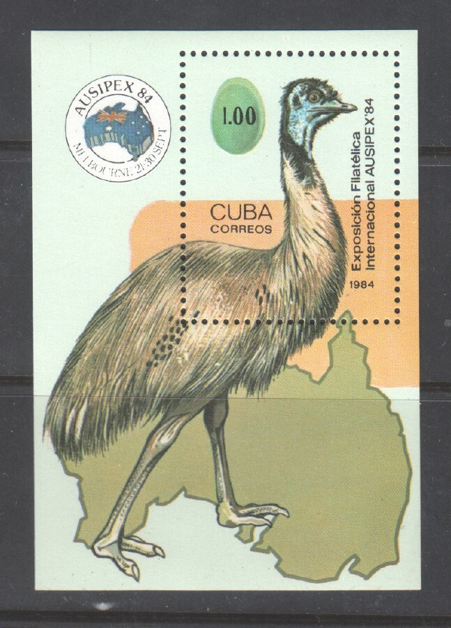 Kuuba 1984 Austipex Emu lintu blokki postituoreena.