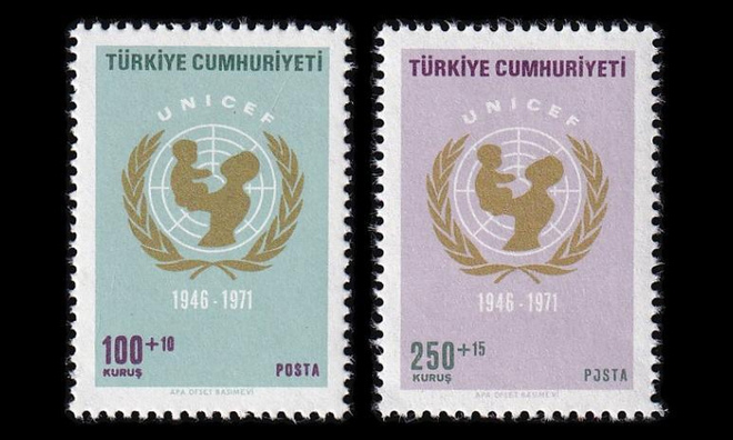 Turkki 2246-7 ** UNICEF 25v (1971)