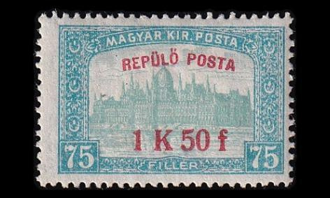 Unkari 210 * Lentoposti 1.50 Kr / 75 f (1918)