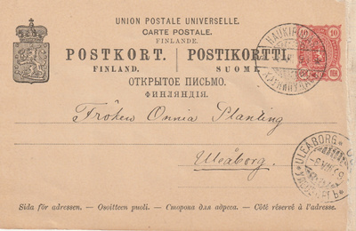 1899 10p Ehiökortti Haukiputaalta Ouluun