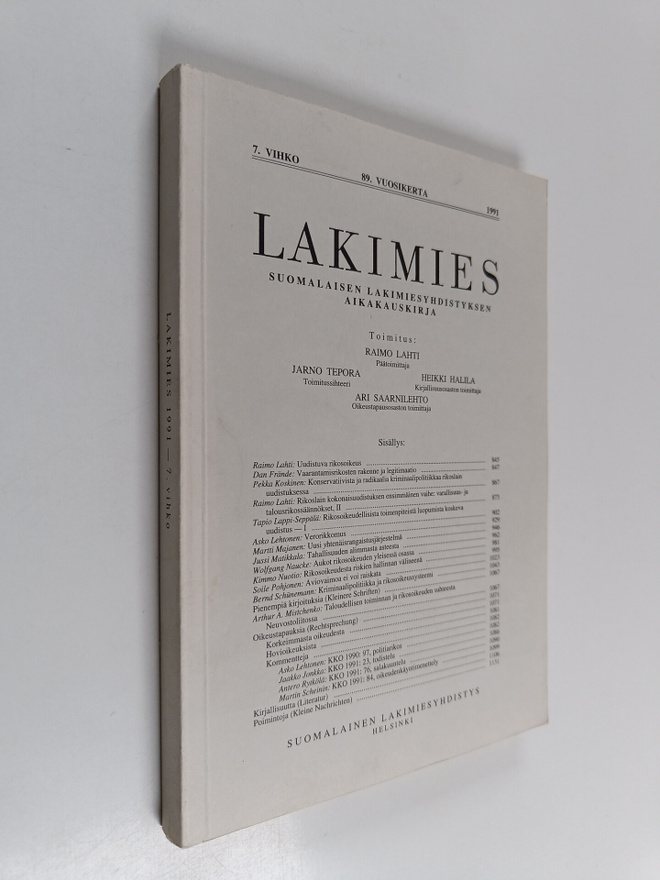 Lakimies 7/1991 : Suomalaisen lakimiesyhdistyksen aikakau...