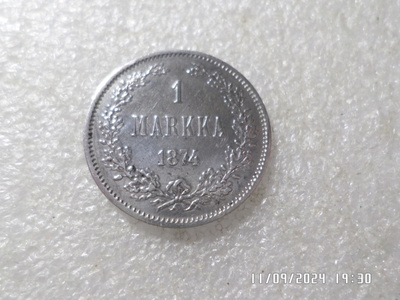 1 mk 1874 hopeaa siistikuntoinen kl 8