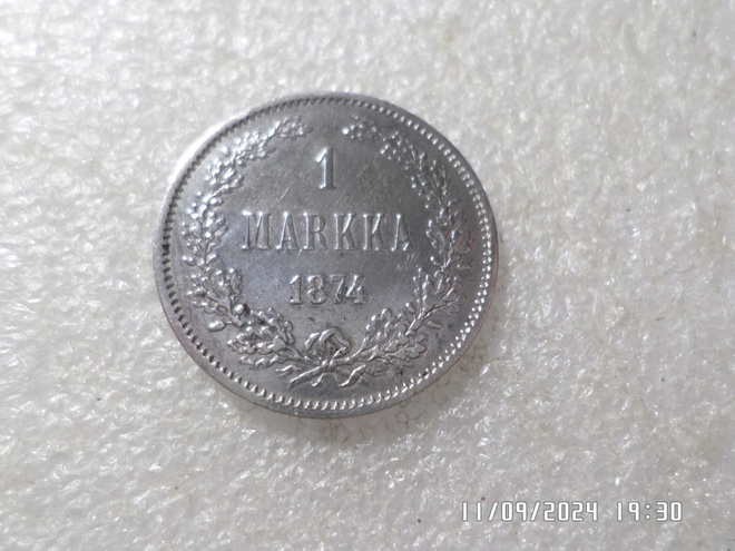 1  mk 1874  hopeaa   siistikuntoinen     kl   8