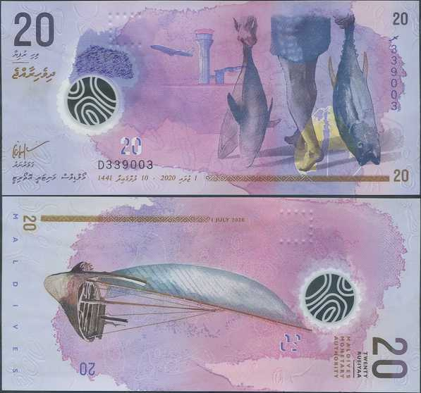 Malediivit Maldives 20 Rufiyaa 2020 UNC (P-27b) Polymer