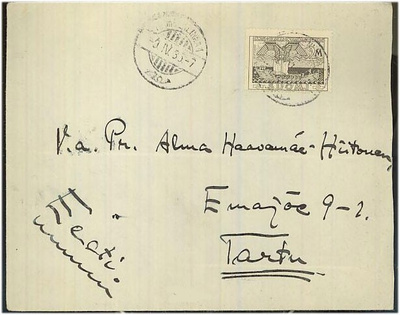 1935 Kalevala 2mk kirje Viroon