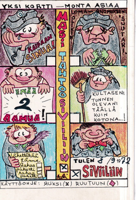 Yksi kortti monta asiaa . sotilashuumori, e262