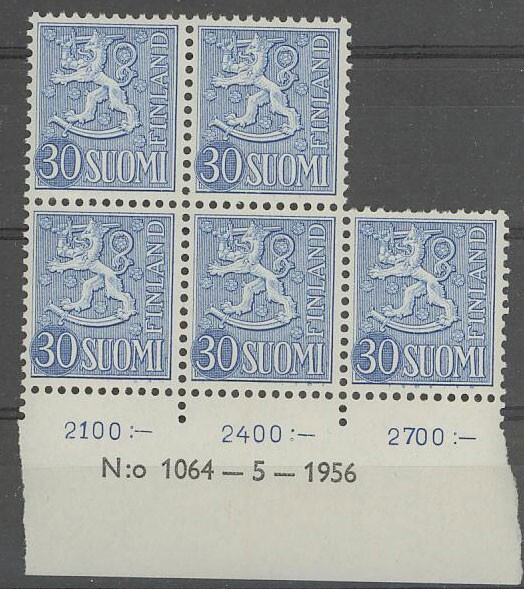 1956 30 sininen leijona 5-ryhmä nrolla 1064 ++