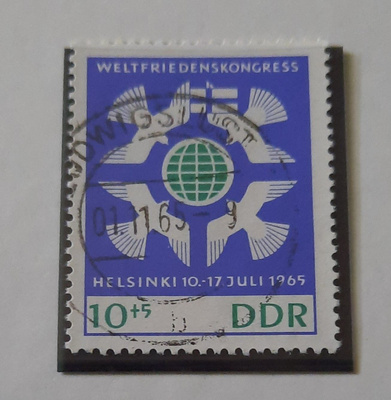 DDR,10+5pf?Helsinki Maailmanrauhan kongressi, leimattu 1965