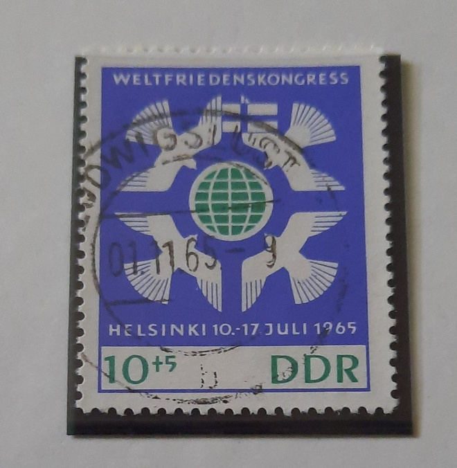 DDR,10+5pf?Helsinki Maailmanrauhan kongressi, leimattu 1965