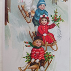 Lapset laskevat kelkkamäessä, vanha joulupk, p. 1929 - pikkukuva 1