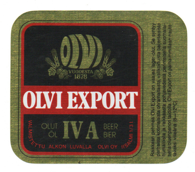 Olvi oy Iisalmi OLVI EXPORT IV A Olut etiketti