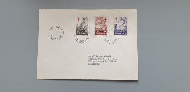 FDC Suomi 1962 TUB eläimet 1 loistoleima