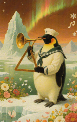Pingviini soittaa torvea