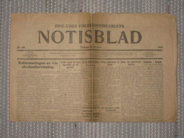 Sanomalehti: Finlands Folkkommissariats Notisblad 19.3. 1918