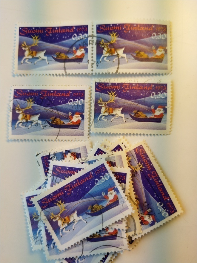 Joulupukki reessä postimerkki 0,30 markka