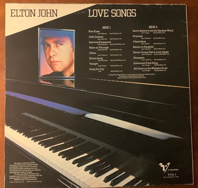 ELTON JOHN :” Love Songs”, vinyyli lp