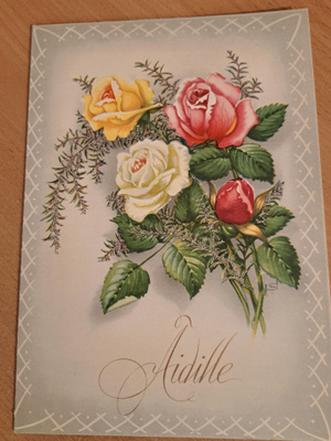 Ruusuja äidille, taittokortti, sign?, kulkenut