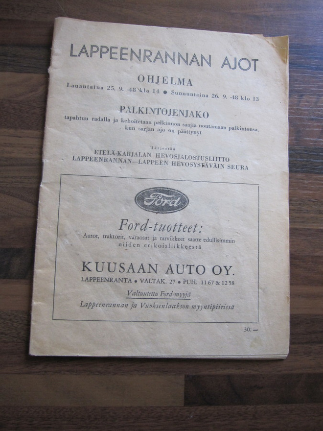LAPPEENRANNAN AJOT OHJELMA 25.9-1948