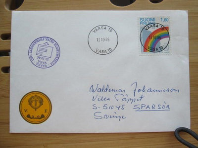 Postimerkin päivä 1986 leima loisto kuorella Vaasa