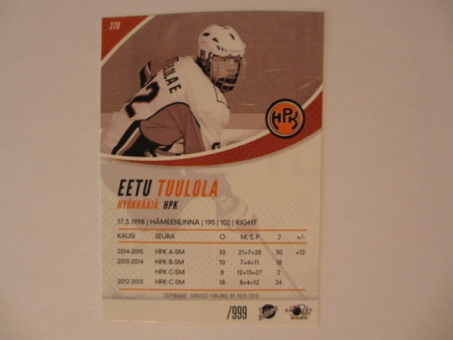 VIRHEKORTTI Eetu Tuulola HPK Rookie /999