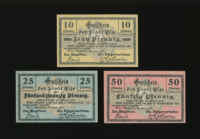 Saksa Notgeld 10, 25, 50 Pfennig, Elze 06.1917