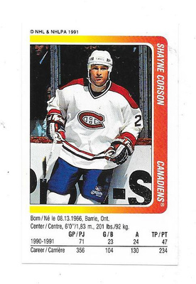 1991-92 Panini #196 Shayne Corson Montreal Canadiens