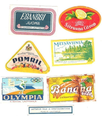 Juomapullo, etiketti, 6 kpl. + "sinetti"-lipuke.