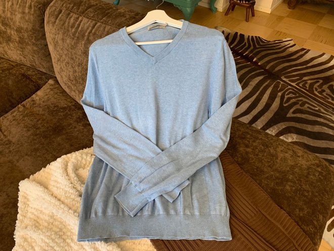 Miesten Dressmann vaaleansininen neule XL
