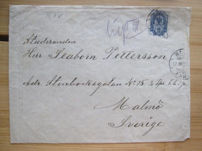 10 kop merkki kuorella Ruotsiin