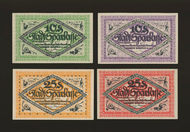 Saksa Notgeld 2 x 10, 2 x 25 Pfg, Bielefeld
