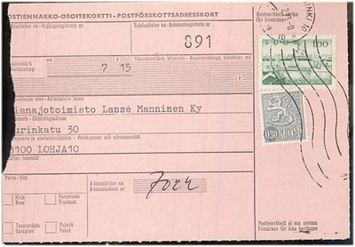 1973 postiennakko osoitekortti