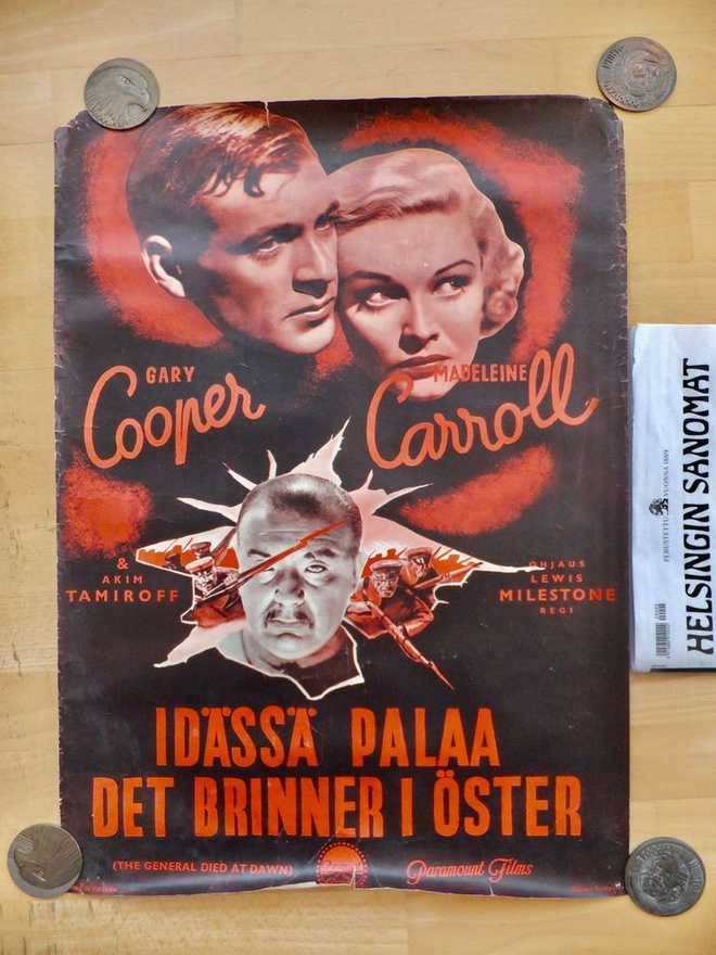VANHA Elokuvajuliste Idässä Palaa 1936 Gary Cooper M.Carroll